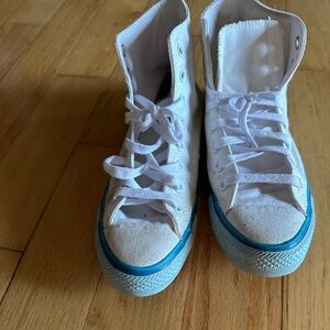 Women's Converse White with Blue and Teal Detailing